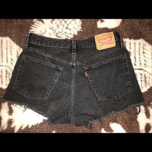 Black High Rise Distressed Levi Shorts